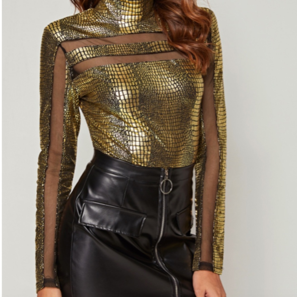 XS Mesh Insert Crocodile Embossed Top